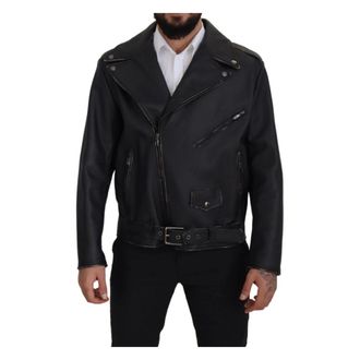 Dolce & Gabbana Elegante zwarte leren motorjack - Heren - Leren en Su&egrave;de Jassen - Zwart - S - Leer - Jassen