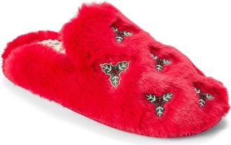 Dearfoams Womens Holiday Fur Shaped Tab Scuff Slippers