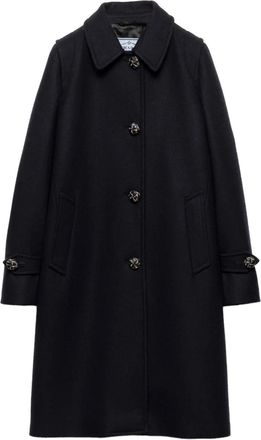 Prada Leather Button Wool Coat - Blue
