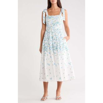 Sugarlips Floral Cotton Maxi Sundress in White-Blues-Green at Nordstrom, Size X-Large