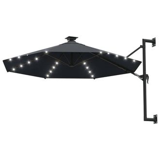 Berkfield Home Wall-mounted Parasol with LEDs & Metal Pole 300 cm Anthracite in Dark Grey