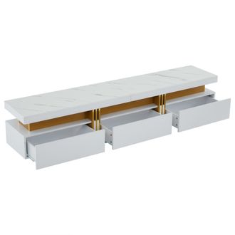 STILVORA Mueble Tv Con 3 Cajones Y Pasacables, Tablero Efecto M&aacute;rmol, Estilo Moderno, En Tablero De Part&iacute;culas, 200&times;40&times;42 Cm, Blanco