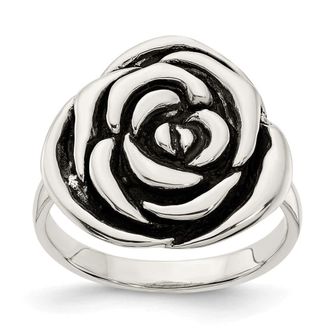 Diamond2Deal Sterling Silver Polished Antiqued Rose Ring