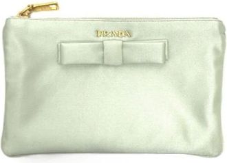 Prada Pre-owned Clutches, female, Green, Size: ONE SIZE Pre-owned Satin Clutch