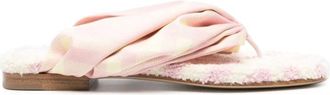 Burberry Witte Sandalen met Ruitprint Band - Dames - Slippers - Roze - 37 1/2 EU - Satijn - Schoenen