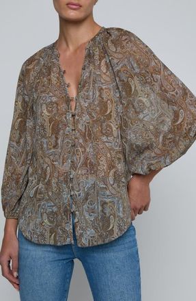 L'agence Teagan Paisley Puff Sleeve Top in Neutral/Blue Ditsy Paisley at Nordstrom, Size X-Small