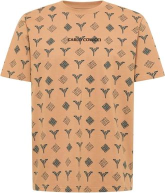 Carlo Colucci Tops, Heren, Bruin, 2Xl, Logo Print T-Shirt