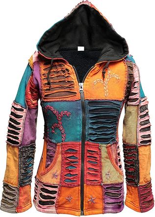 Shopoholic Fashion Womens Multi Color Fleece Patched Winter Jacket (L, Multi)