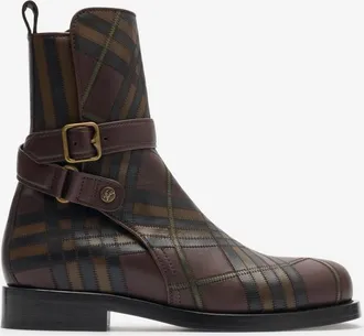 Burberry Check Leather Ledger Jodphur Boots, Size: 42