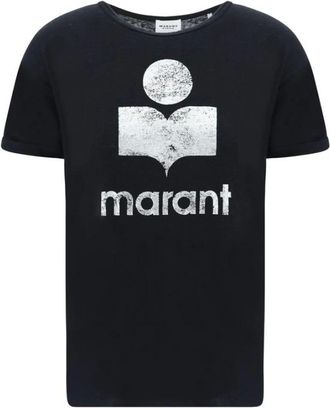 Isabel Marant Tops, Dames, Zwart, M, Linnen, Linnen T-shirt met monogram
