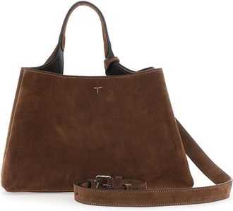 Tod's Womens Handbag Suede Brown Calf Leather Handbags Hand Bags