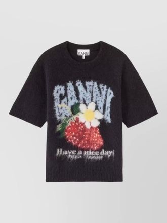 Ganni knit top short sleeves graphic print