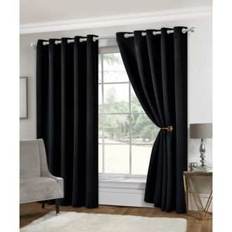 Lewis's Eclipse Blackout Eyelet Curtains - Black - Width 90 x Drop 90 (229 x 229cm) | TJ Hughes