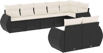 vidaXL Set De Sof&aacute;s De Jard&iacute;n 8 Piezas Y Cojines Rat&aacute;n Sint&eacute;tico Negro Vidaxl
