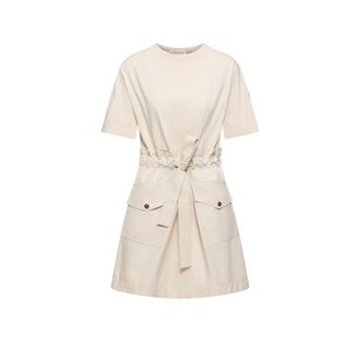 Moncler Moncler Belted Cotton Mini Dress, Women, White, Size: Xl