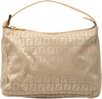 Fendi Pre-owned Shoulder Bags, female, Beige, Size: ONE SIZE Pre-owned Canvas Shoulder Bag