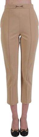 Elisabetta Franchi High Waist Trousers Logo Metallic - female - Elisabetta Franchi - Cropped Trousers - Beige - 2XL - Trousers