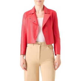Akris Crop Perforated Leather Jacket in Bright Red at Nordstrom, Size 10