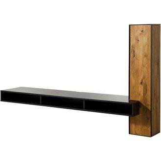 Massivmoebel24 Mobile Tv a parete in legno di Quercia Selvatica 251x49x140 oliato naturale / nero laccato starnberg 09