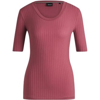 HUGO BOSS Dames Effilie Geribd T-Shirt (Rood)