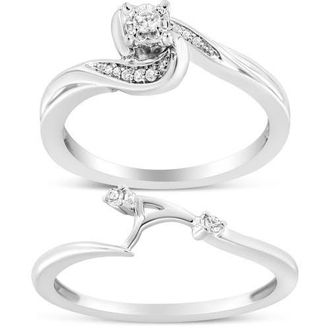 House of Brilliance Silver 1/10 Cttw Diamond Swirl and Bypass Bridal Set Ring and Band in White at Nordstrom, Size 12