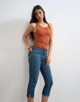 Topshop Jeans capri a vita alta blu vintage