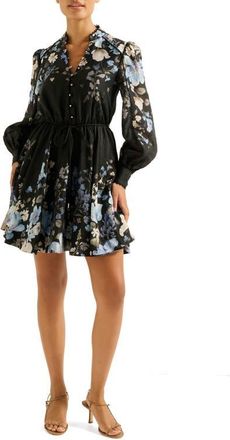 Ever New Vienna Lace Trim Belted Long Sleeve Shirtdress in Mila Floral at Nordstrom, Size 14