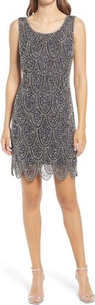 Pisarro Nights Beaded Cocktail Minidress in Carbon at Nordstrom, Size 4