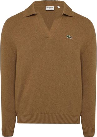 Lacoste Womens Crocodile Logo Collared Neck Long Sleeve Sweater in Cookie - Beige - Size 12 UK