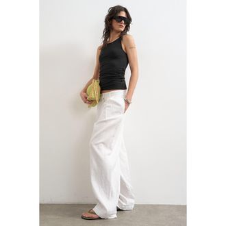 Topshop Knotted Shoulder Ruched Tank in Black at Nordstrom, Size X-Small
