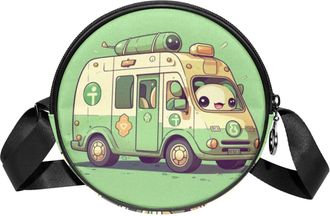 Generic Circle Crossbody Bag for Women, Ambulance Small Sling Bag Daypack with Zipper Adjustable Shoulder Straps Casual Ladies Girls Round Purse