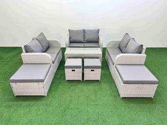 Fimous PE Wicker Rattan Furniture Sofa Sets with Coffee Table Stools in Light Grey