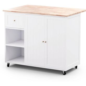 Blumfeldt Blumfeldt Etsu - Carrello di servizio, piano di lavoro estraibile, 2 cassetti, 2 ante, 2 ripiani, ruote con freno di stazionamento