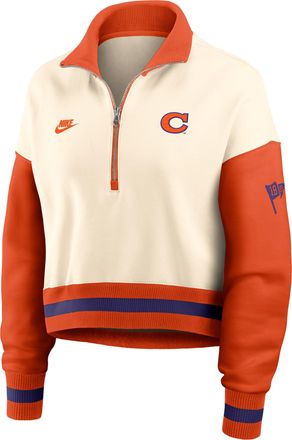 Nike Clemson Legacy Nike Womens College Cropped Oversized 1/4-Zip Crew in Brown | 03O80JHQCLV-A6C