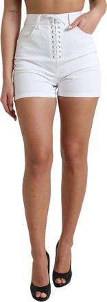 Dolce & Gabbana Hoge Taille Denim Shorts met Vetersluiting