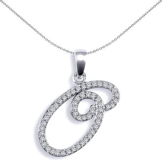 Jewelco London 9ct White Gold Diamond Calligraphy Initial Pendant Letter O - 9P106-O