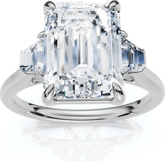 Pompeii3 Certified 3 1/2Ct Emerald Cut & Baguette Engagement Ring 14k Gold/Pt Lab Grown