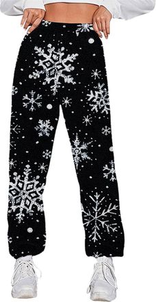 Generic Christmas Pyjamas Women Pj Bottoms Soft Flannel Fluffy Pajama Lounge Trousers Stretchy Soft Fuzzy Fleece Lounge Pants Baggy Elastic Waist Xmas Santa P