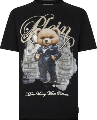 Philipp Plein Tops, Heren, Zwart, 4Xl, Katoen, Round Neck T-Shirt Teddy Money