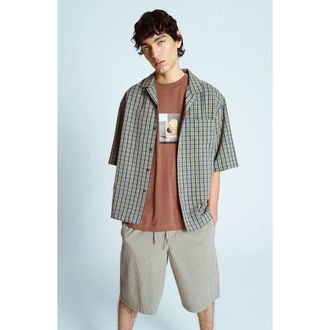 Topman Plaid Cotton Seersucker Button-Up Shirt in Green Multi at Nordstrom Rack, Size Small