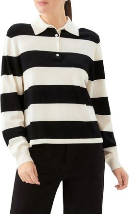Karen Kane Stripe Collared Henley Sweater in Off White W/Black at Nordstrom, Size X-Small