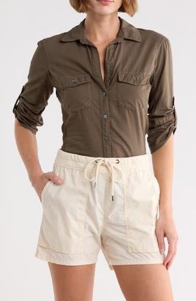 James Perse Three-Quarter Sleeve Button-Up Shirt in Army Green at Nordstrom Rack, Size 0