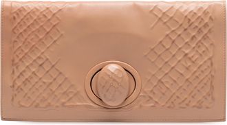 Bottega Veneta Pre-owned Womens Nappa Embossed Intrecciato Turnlock Clutch - Tan Leather - One Size