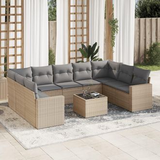 vidaXL Juego De Sof&aacute;s Jard&iacute;n Con Cojines Beige 10 Pzas Rat&aacute;n Sint&eacute;tico Vidaxl