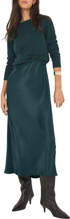 Mint Velvet Layered Satin Midi Dress in Green at Nordstrom, Size Large