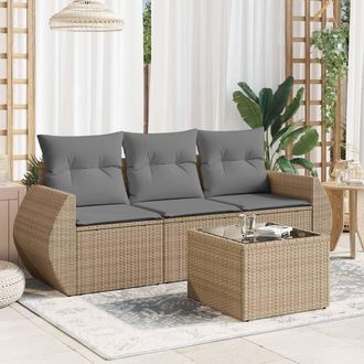 vidaXL Juego De Sof&aacute;s Jard&iacute;n Con Cojines 4 Pzas Rat&aacute;n Sint&eacute;tico Beige Vidaxl