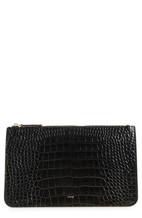 Toteme Threefold Croc Embossed Leather Clutch in Black at Nordstrom
