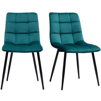 Miliboo Sedie design in tessuto velluto blu anatra e metallo nero (set di 2) MAXWELL