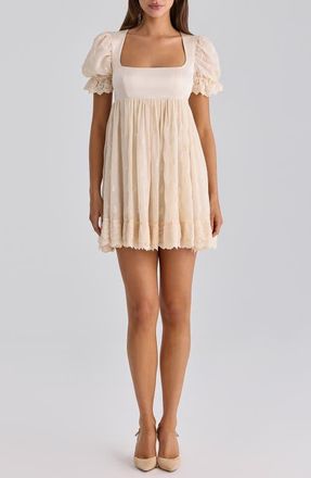 House of CB Bambi Broderie Anglaise Lace Regency Babydoll Minidress in Ivory at Nordstrom, Size X-Large