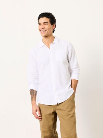 Fat Face FatFace White Long Sleeve Linen Cotton Bugle Shirt